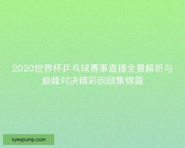 2020世界杯乒乓球赛事直播全景解析与巅峰对决精彩回顾集锦篇